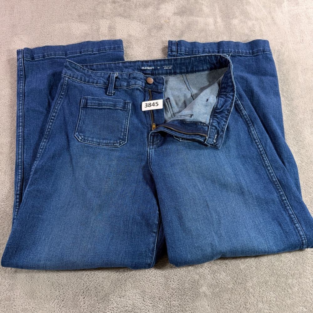 Old Navy Wide Leg Jeans Womens 14 Blue Extra High Rise Patch Pocket Denim